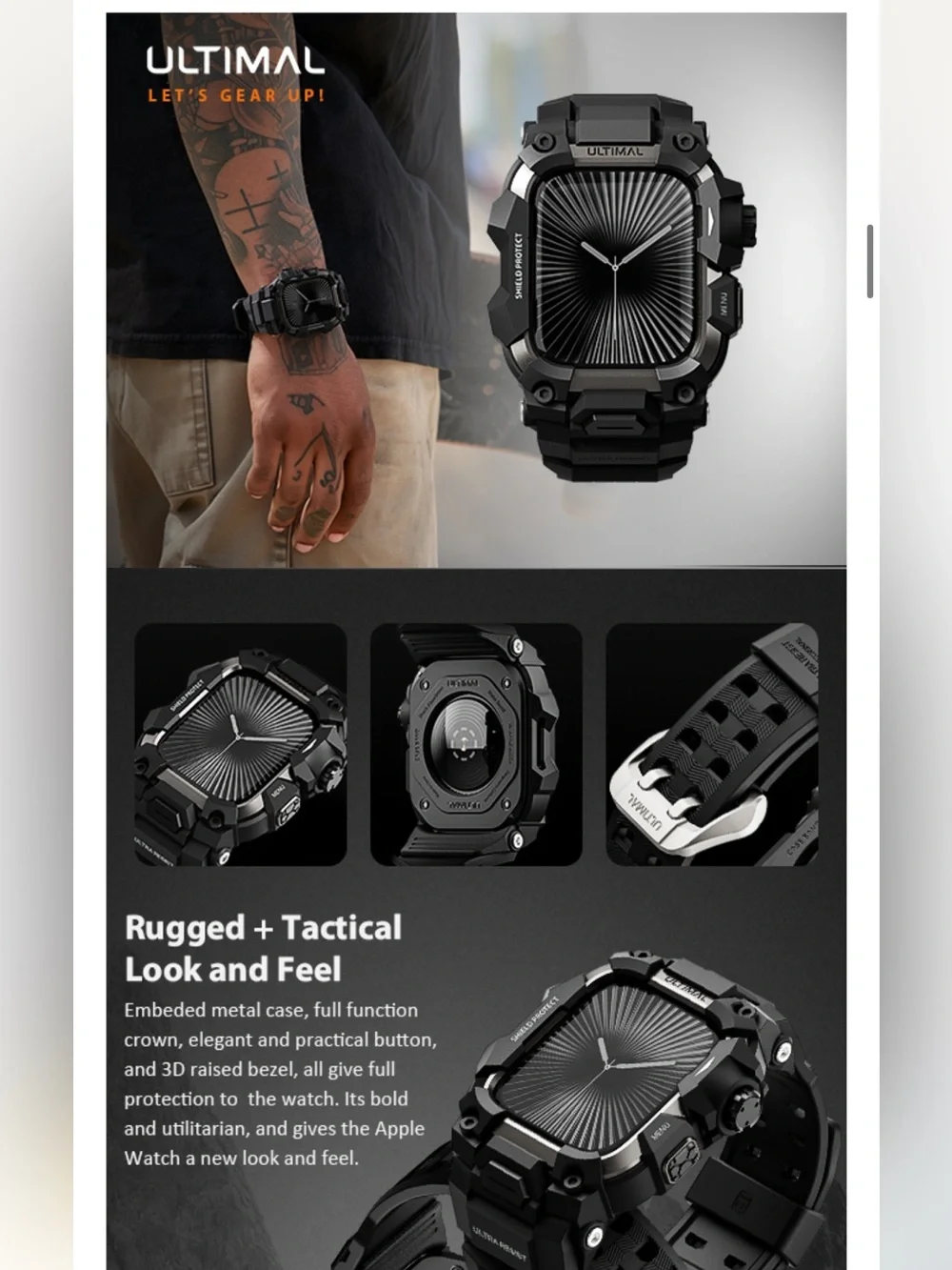 Rugged Smartwatch Band 46mm for Apple Series 11/10 BLACK Fits 6.3-9” wrist